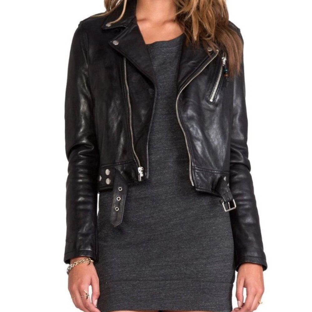 Women's Black Leather Biker Jacket